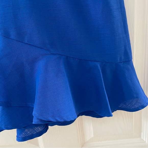 Ruffled Mini Dress Romper - Cobalt Blue - Large - Picture 5 of 10